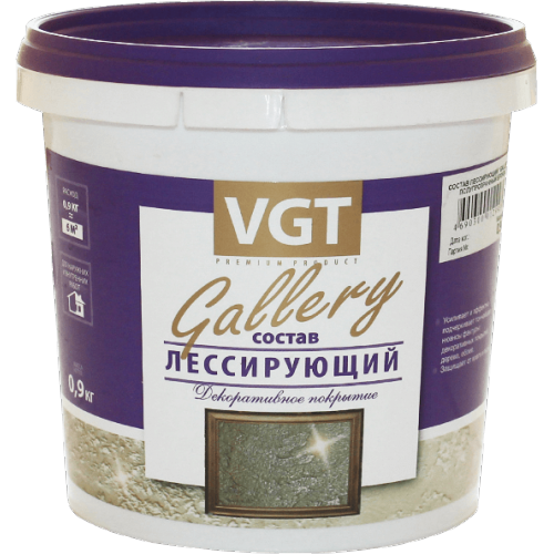 VGT GALLERY ЛЕССИРУЮЩИЙ состав полупрозрачный для декоративных штукатурок, бесцветный (0,9кг)