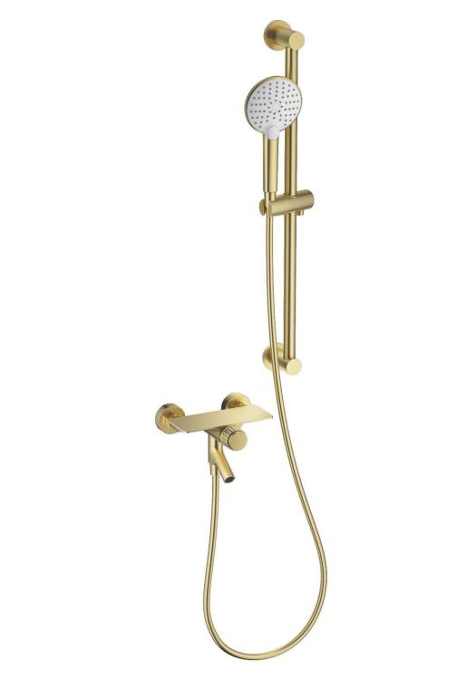 Смеситель для ванны Wonzon & Woghand WW-FE05L222-BG с душевым гарнитуром, брашированное золото