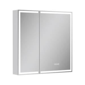 Зеркало-шкаф Equil Corner szCORNER80 с подсветкой, розеткой и часами, белый, 80x80