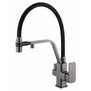 Смеситель для кухни Wonzon & Woghand WW-88458013-BGM под фильтр, с гибким изливом, темный графит