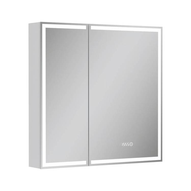 Зеркало-шкаф Equil Corner szCORNER80 с подсветкой, розеткой и часами, белый, 80x80