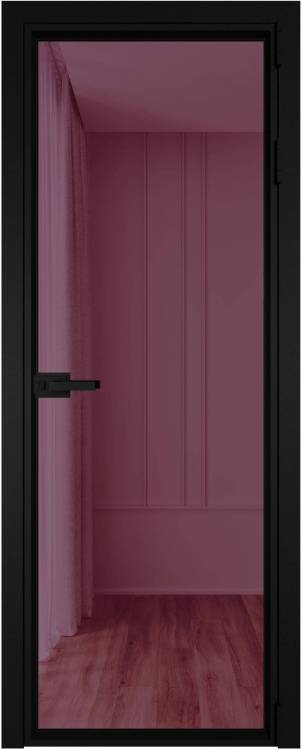 Межкомнатная дверь Profil Doors 1 AV цвет профиля Черный, стекло безопасное 6 мм фиолетовое шпион 700x2000