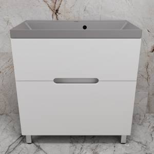 Тумба с раковиной Style Line Матис 80 напольная, белая матовая, раковина серый шелк, 82x80x45