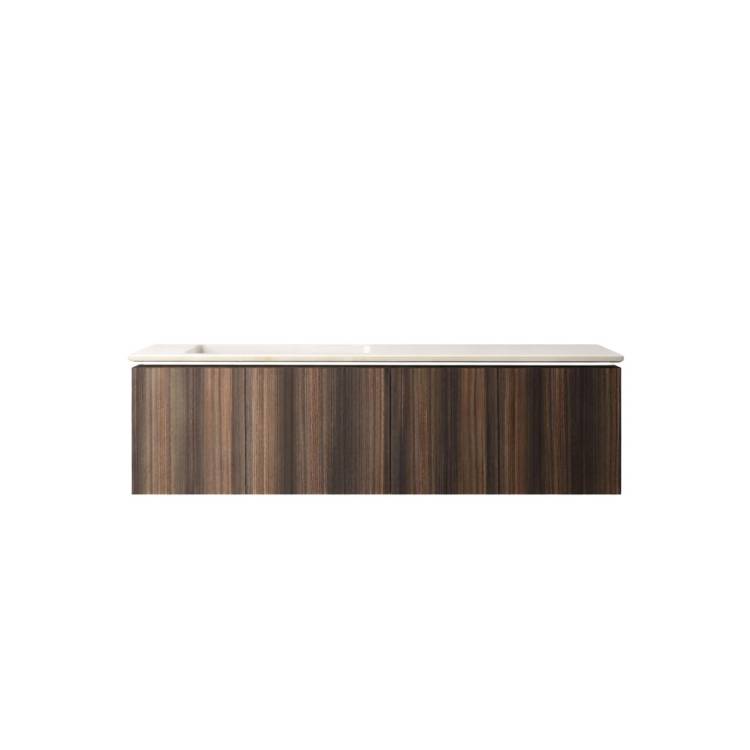 Тумба с раковиной Vincea Luxe 1400 2 выкатных ящика, натуральный орех, раковина левая, бежевая