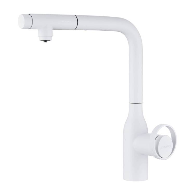 Смеситель для кухни Paulmark Urban Ur213104-WH с выдвижным изливом, белый матовый
