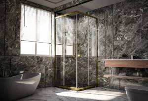 Душевой уголок Veconi Premium Trento PTC-20G 100x80, профиль брашированное золото, стекло прозрачное