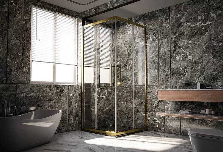 Душевой уголок Veconi Premium Trento PTC-20G 100x80, профиль брашированное золото, стекло прозрачное