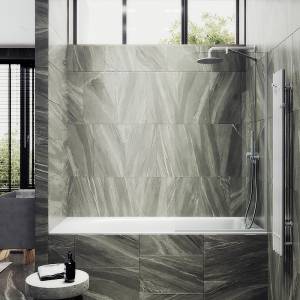 Шторка на ванну MaybahGlass MGV-126-1у стекло прозрачное, профиль белый матовый, 1400x440