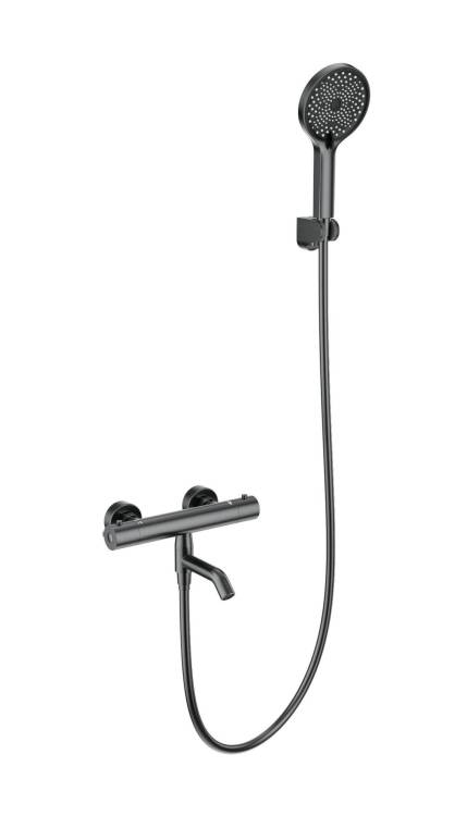 Смеситель для ванны Wonzon & Woghand WW-B2065-A1-BGG с душем и термостатом, темный графит