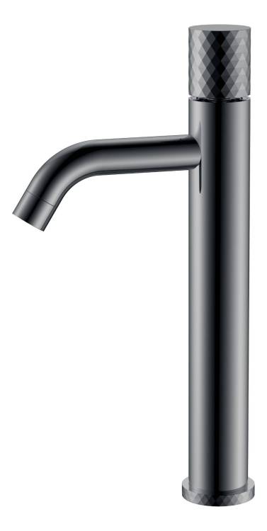 Смеситель для раковины Boheme Stick 122-SGM высокий, Shine Gun Metal с ручкой Diamond