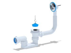 Слив-перелив АНИ Пласт E050 плоский, пробка с цепочкой, 1 1/2x40, нержавеющая сетка (распродажа)