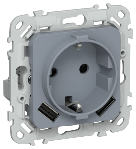 Розетка 1-местная с заземлением, шторками и USB Type A+A IEK Flite FI-R14-16-1-U21-D31-K35 маренго