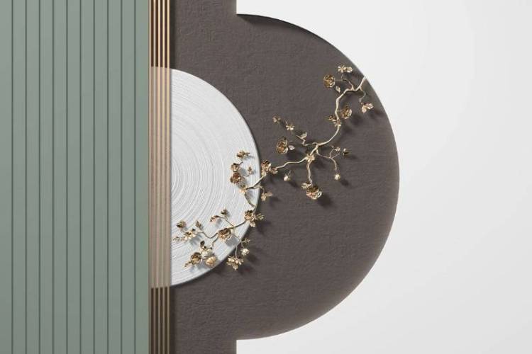 3D Фотообои Artegrafico «Геометрическая композиция с золотыми цветами» OP-016 песок