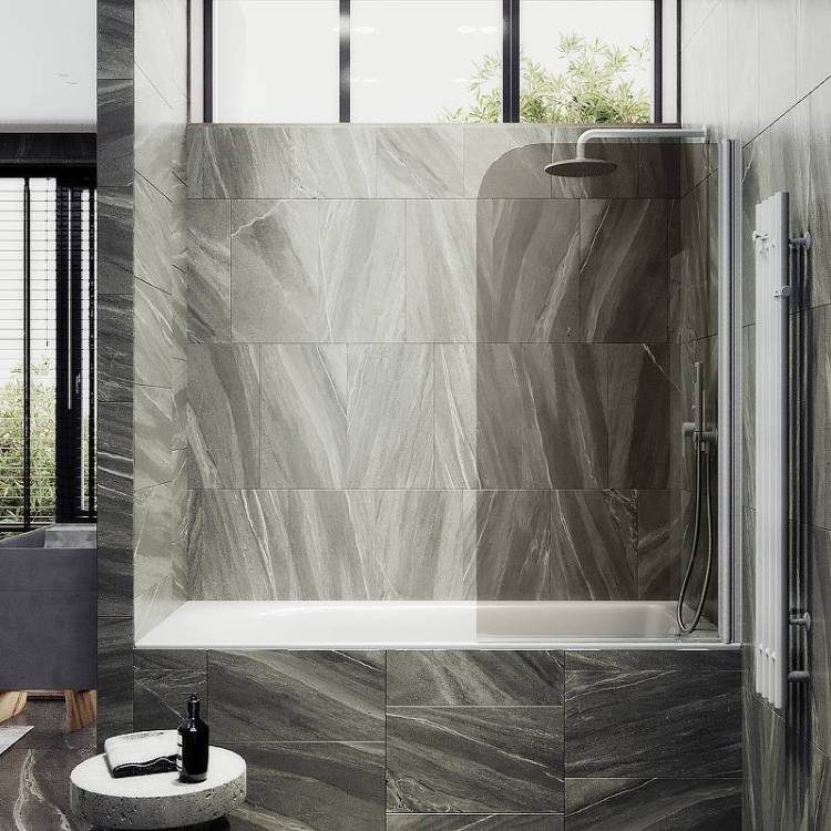 Шторка на ванну MaybahGlass MGV-601-1 поворотная, на монопетле, стекло бронза, профиль белый матовый, 1400x400