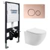 Комплект Abber Bequem AC1100T-AC0105-AC0121RG унитаз подвесной, безободковый, сиденье микролифт, белый, кнопка золото розовое