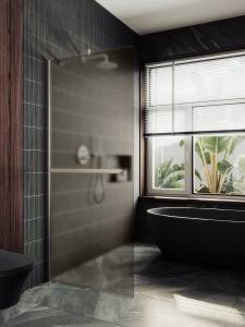 Душевая перегородка MaybahGlass MGD-728-5ш 79x195, стекло бронза матовая 8 мм, профиль хром матовый