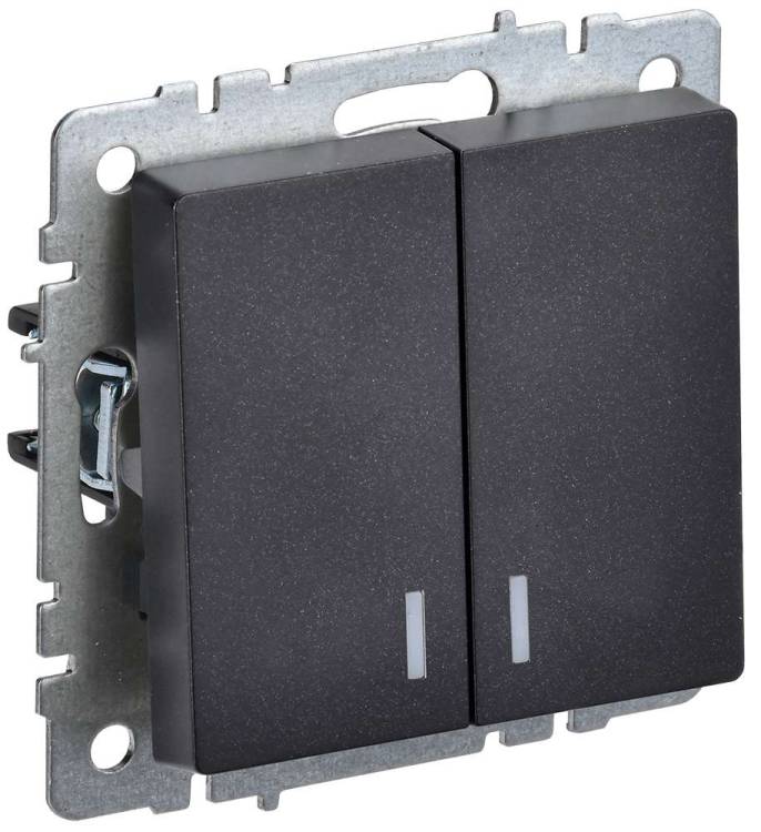 Выключатель 2-клавишный IEK Brite BR-V20-1-10-K02 черный