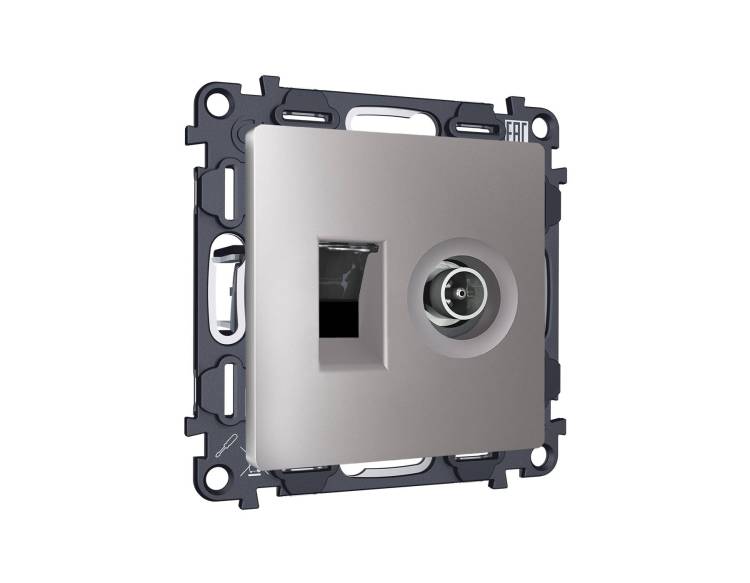 Комплект механизма компьютерной розетки+TV оконечной Ambrella Volt MA MA512510 сталь матовый