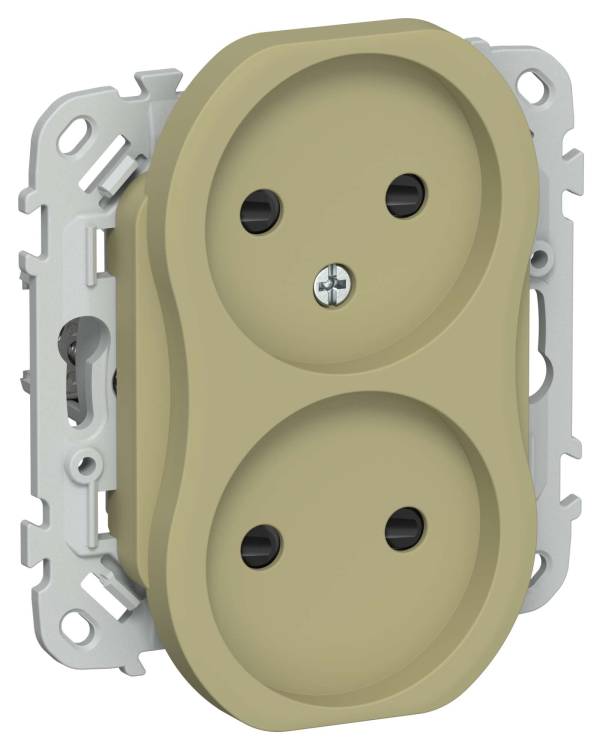 Розетка 2-местная с защитными шторками IEK Flite FI-R23-10-1-K26 оливковый