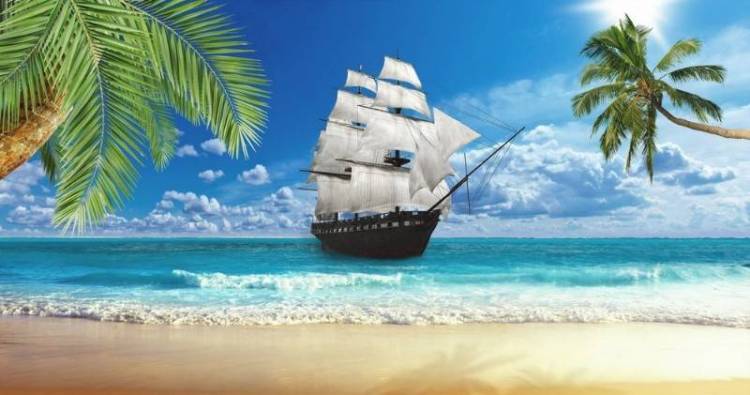 3D Фотообои Artegrafico «Корабль у берега» SHIP-011 песок