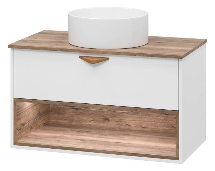 Тумба с раковиной Brevita Bergen - 90 Дуб Гала, Белый матовый 52x90x48