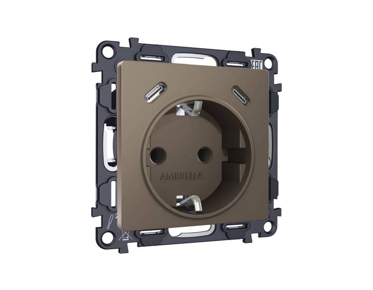 Комплект механизма электрической розетки 2USB C+C 20W с заземлением Ambrella Volt MA MA640510 темная бронза матовый