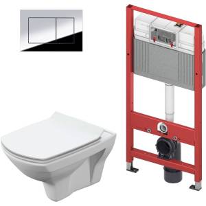 Комплект Унитаз подвесной Cersanit Carina XL Clean On DPL EO slim + Инсталляция TECE Now 9400412 4 в 1 с кнопкой
