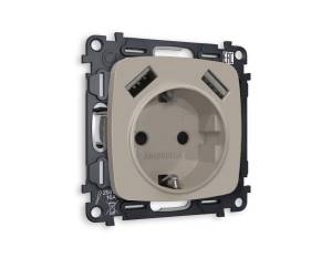 Комплект механизма электрической розетки 2USB A+A 18W (быстрая зарядка) с заземлением Ambrella Volt Omega MO369010