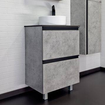 Тумба с раковиной Comforty Эдинбург-60-Н 00-00004767 бетон светлый с черной столешницей с отверстием под смеситель, с раковиной COMFORTY 9111