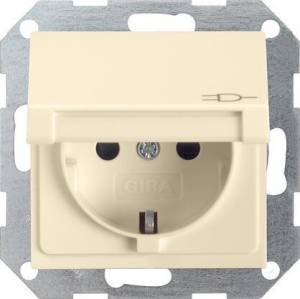 Розетка Gira System 55 Schuko с/з со шторками крышкой 16A 250V безвинтовой зажим кремовый  глянцевый 041401