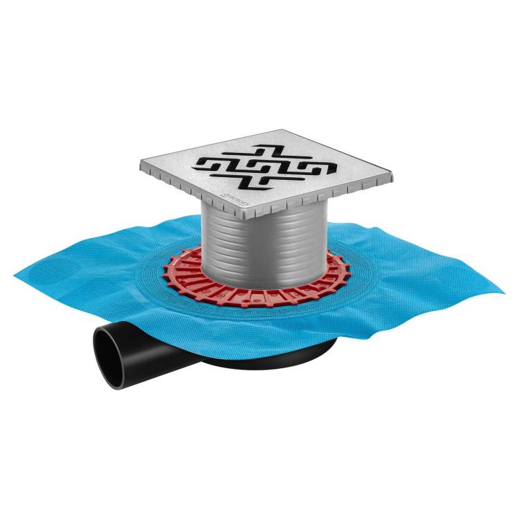 Душевой трап Berges Wasserhaus Zentrum Antik 90365 150х150, матовый хром, выпуск боковой