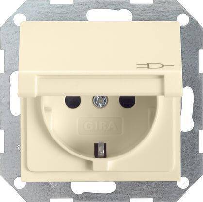 Розетка Gira System 55 Schuko с/з со шторками крышкой 16A 250V безвинтовой зажим кремовый  глянцевый 041401