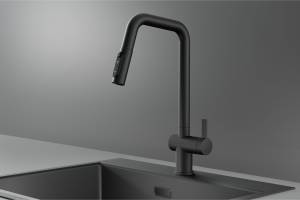 Смеситель для кухни Granula Kitchen Space 7273 черный матовый, с выдвижным изливом