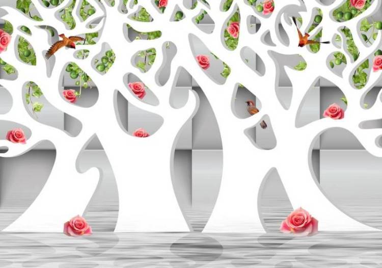 3D Фотообои Artegrafico «Абстрактные белые деревья над водой» GM-057 песок