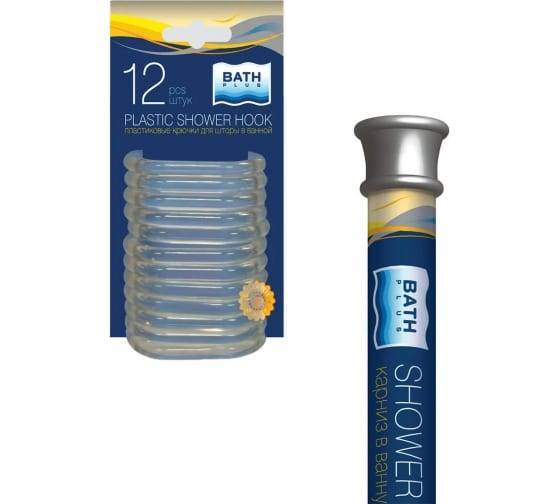 Карниз для ванной Bath Plus KKAK-06 с кольцами, хром, прозрачный