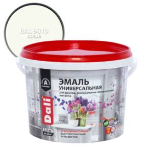 Эмаль универсальная акриловая атмосферостойкая Dali полуматовая база А белый RAL 9010 2.2 кг