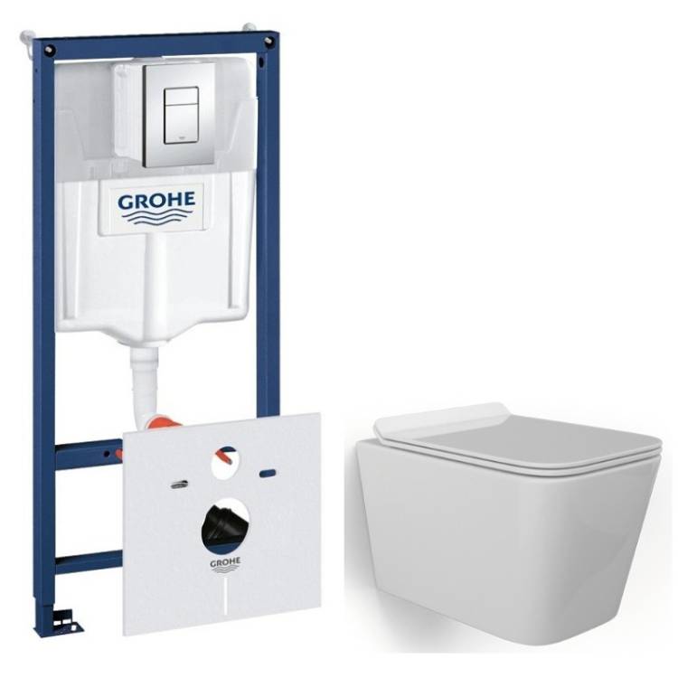 Комплект Grohe GRH775005510 Инсталляция для унитаза Grohe Rapid SL + Унитаз подвесной beWash Kraft безободковый, с сиденьем микролифт, белый глянец