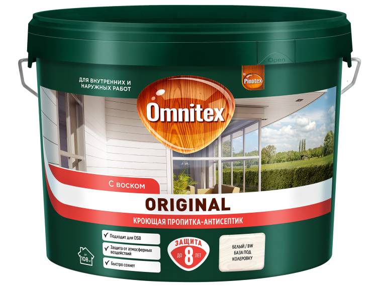 Пропитка декоративная для защиты древесины Omnitex Original база BW 9 л