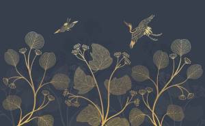 3D Фотообои Artegrafico «Журавлиная пара. Синяя ночь» PL-056 песок