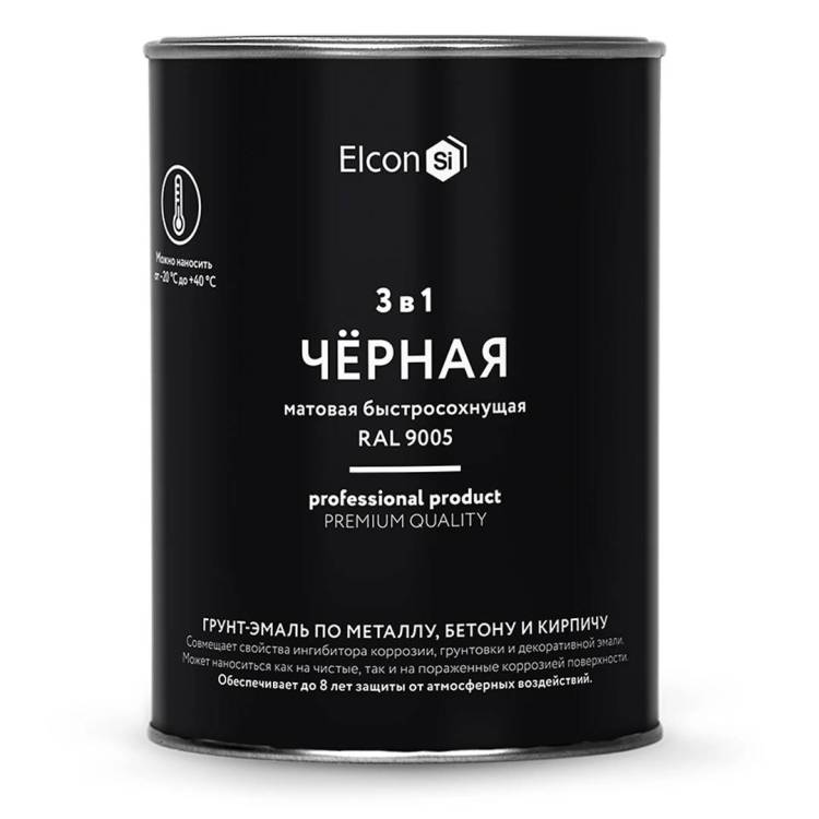Грунт-эмаль по ржавчине 3 в 1 Elcon матовая черная 0.8 кг