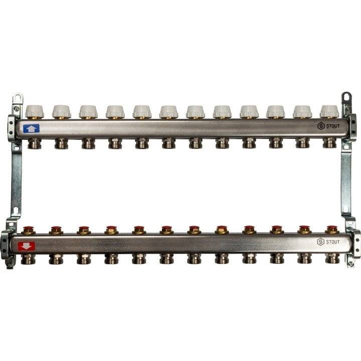 Коллектор Stout из нержавеющей стал с запорными клапанами 1/3/4x12, SMS 0922 000012