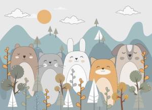 3D Фотообои Artegrafico «Бирюзовые горы с животными» KID-166 песок