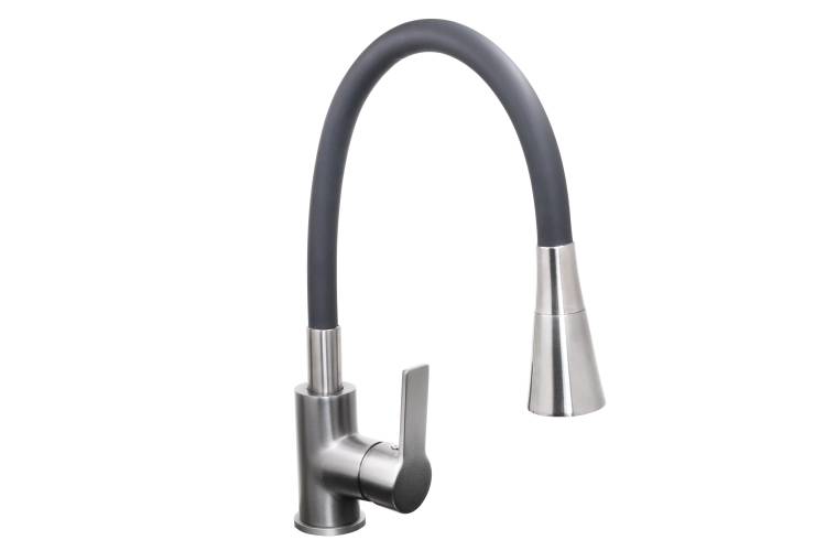 Смеситель для кухни Stella Polar Тулуза S3865-2 с гибким изливом, оружейная сталь, черный