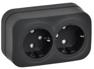 Розетка 2-местная с заземлением и шторками IEK Glory ERH24-K02M-16 черный матовый