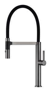 Смеситель для кухни Paulmark Leader Le214101-GM с гибким изливом, вороненая сталь