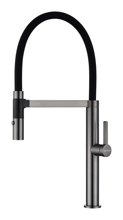 Смеситель для кухни Paulmark Leader Le214101-GM с гибким изливом, вороненая сталь