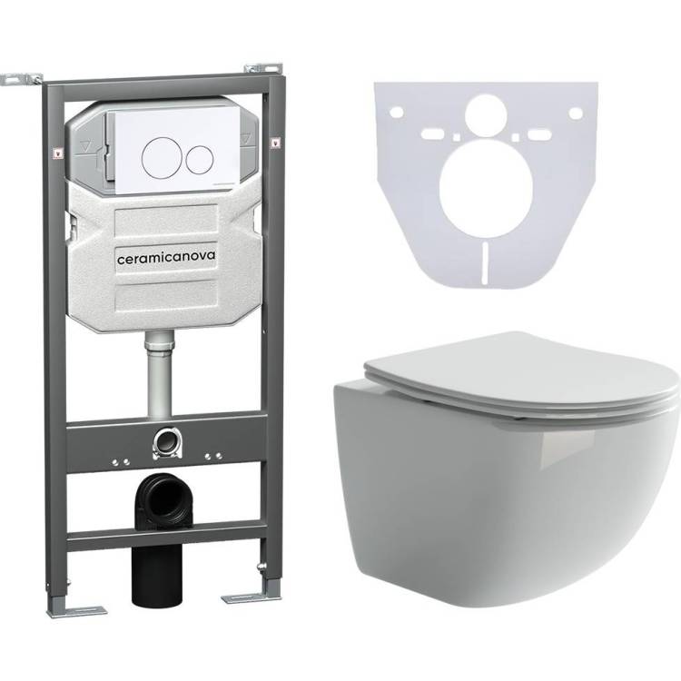 Комплект Унитаз подвесной Ceramica Nova Forma CN3009 + Инсталляция Envision CN1001W с кнопкой