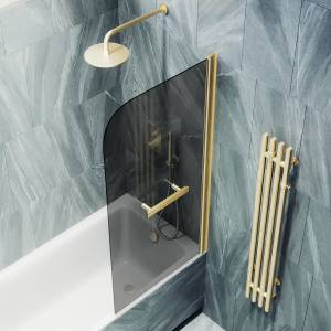 Шторка на ванну MaybahGlass MGV-785-3 70x140, поворотная, стекло графит 6 мм, профиль золото, с полотенцедержателем