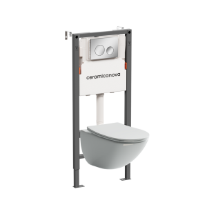 Унитаз с инсталляцией Ceramica Nova Mono (Моно) CN1905_121001CH безободковый, сиденье микролифт, кнопка хром глянцевый