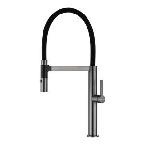 Смеситель для кухни Paulmark Leader Le214101-GM с гибким изливом, вороненая сталь